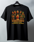 Black t-shirt with graphic design of women and text 'MMIW"
