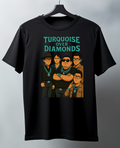 Black t-shirt with graphic design and text 'Turquoise Over Diamonds'