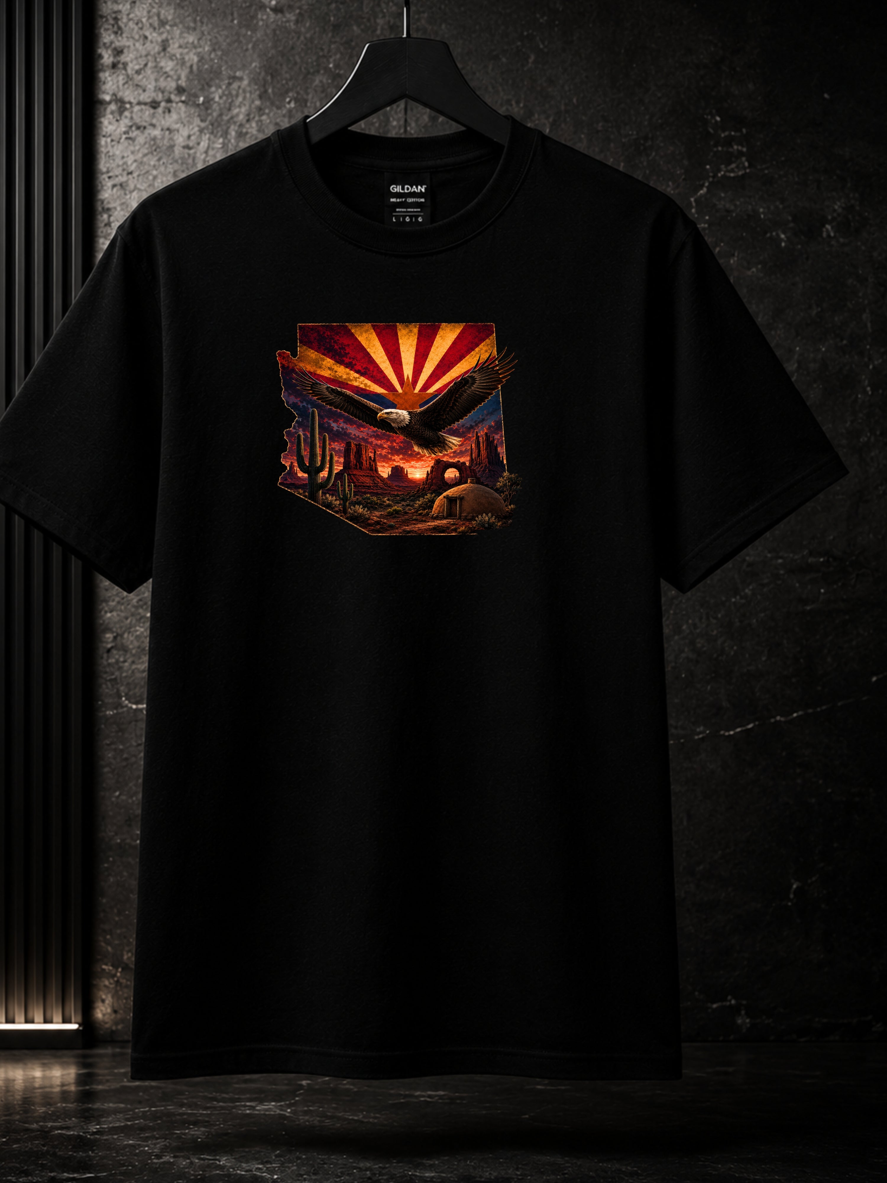 Arizona Desert Eagle Graphic T-Shirt | Southwest Sunset Cactus Western Tee