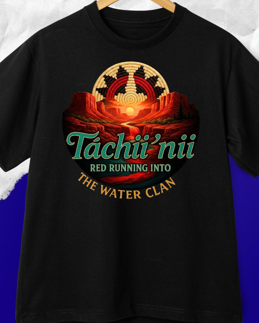 Táchiiʼnii Clan T-Shirt – Red Running Into the Water Clan