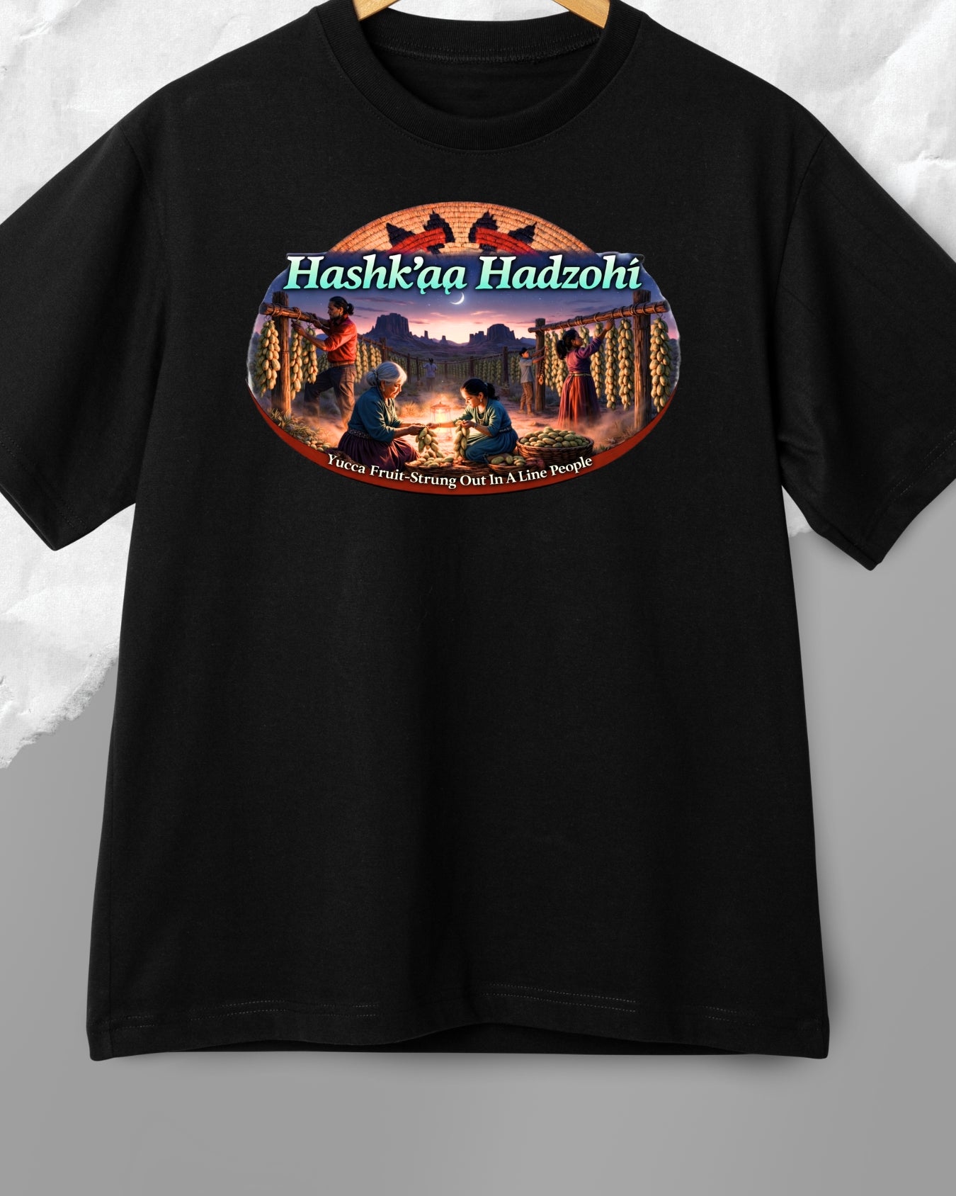 Hashk’aa Hadzohi Clan T Shirt – Yucca Fruit Strung Out In A Line People