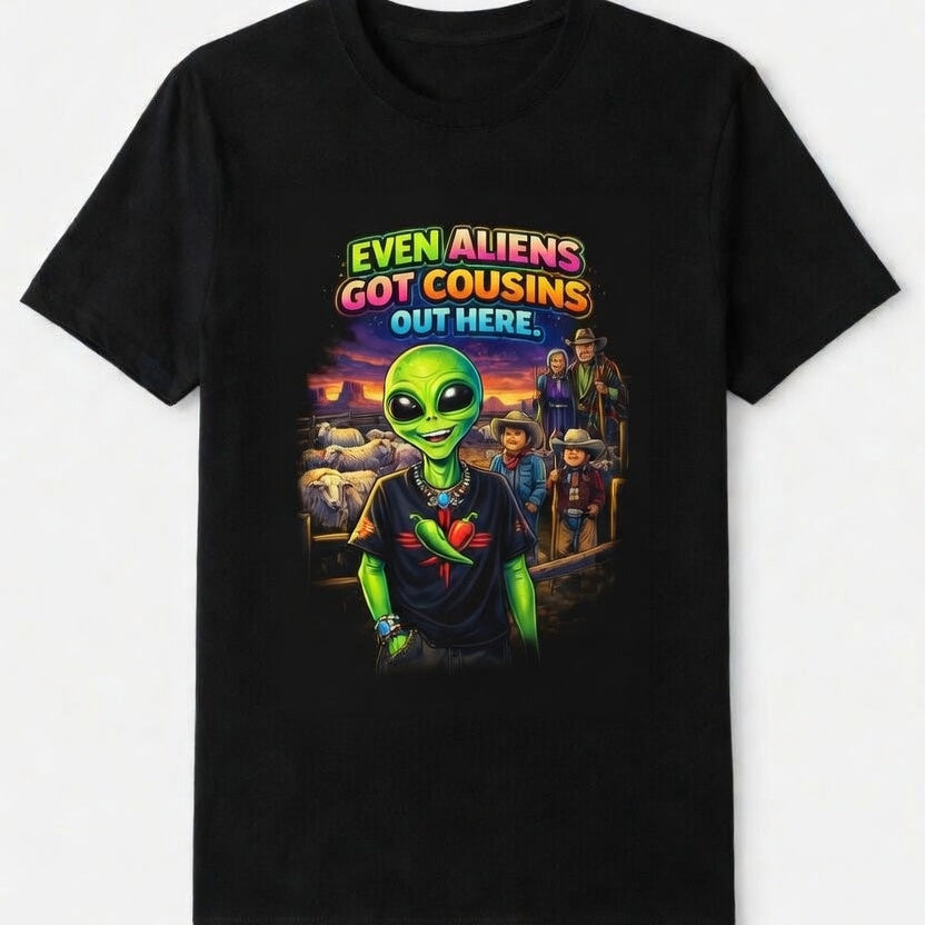 Even Aliens Got Cousins Out Here – Rez Alien Tee